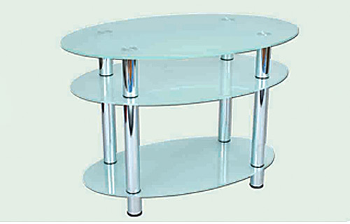 стол стеклянный матовый ,ноги хром каскад